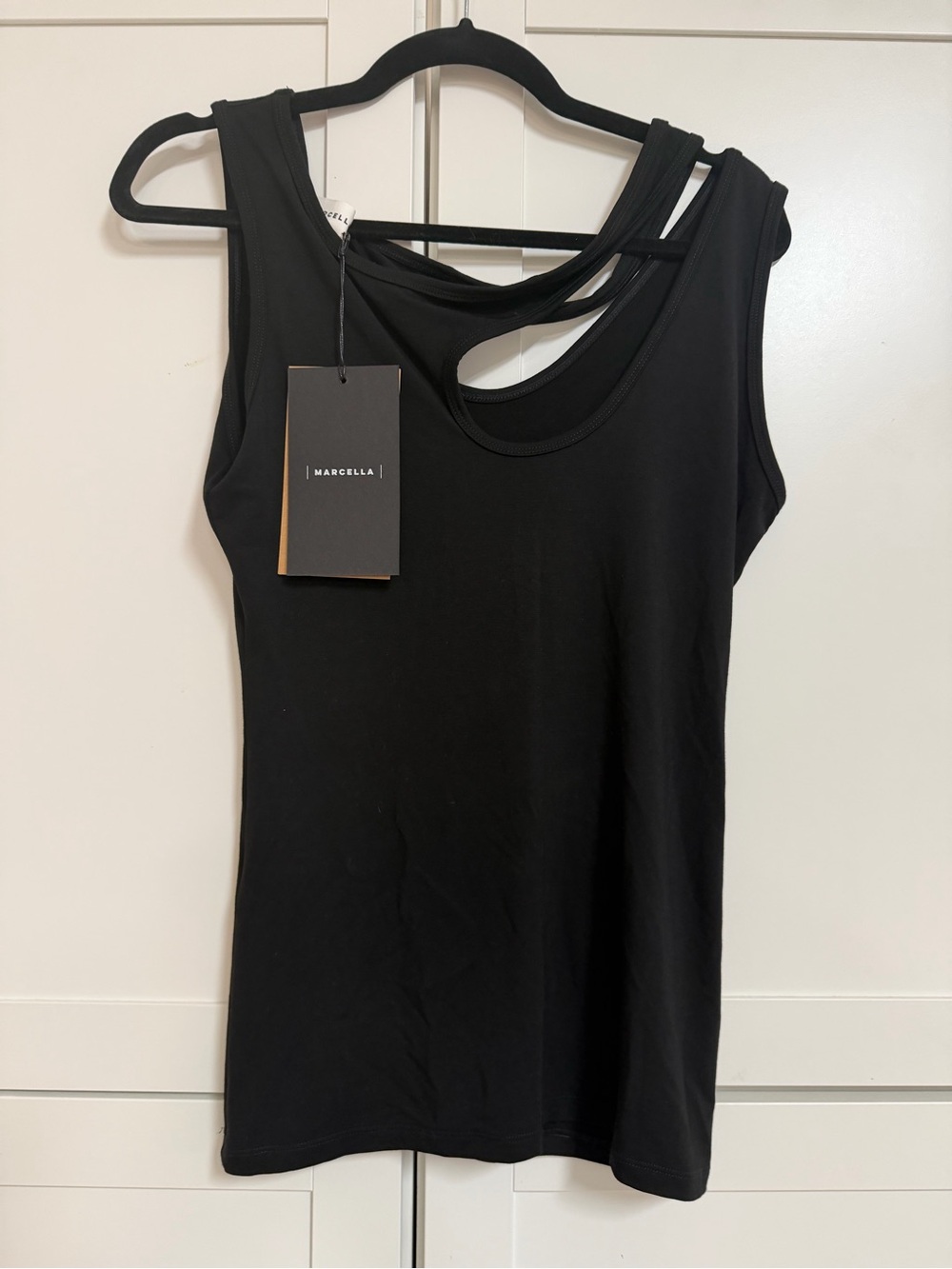 NWT MARELLA S Black Noelle Asymmetric Cutout Tank Top - Picture 2 of 4